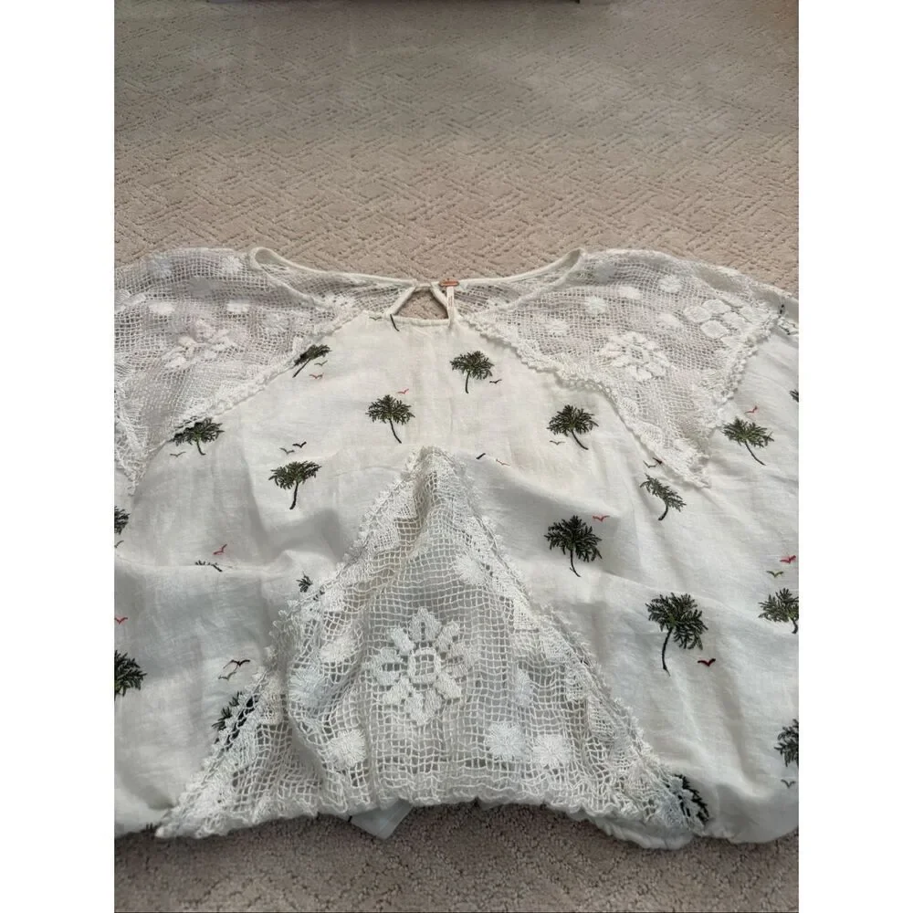 EUC Free People Palms Print Linen Cotton Blouse